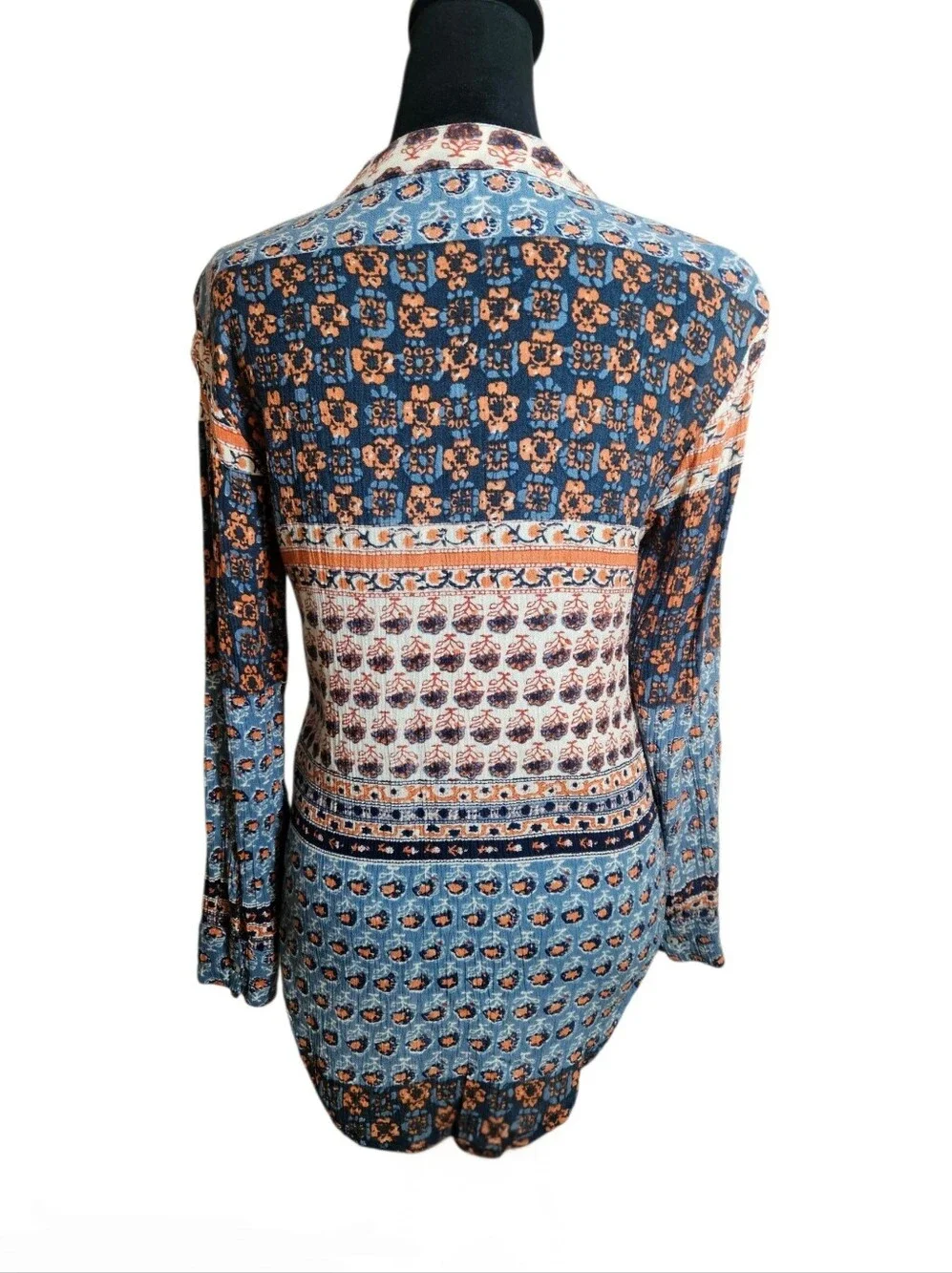 Free People Caravan Patchwork Bohemian Florql Rayon Button-down Blouse Size XS
